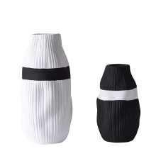 Modern flower vase black white color plant pot decoration home irregular ceramic ornaments stripe line vase for and Gift